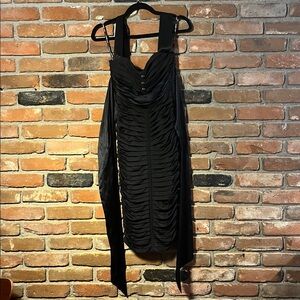 Retro Betsy Johnson ruched mini dress with a corset-style bust